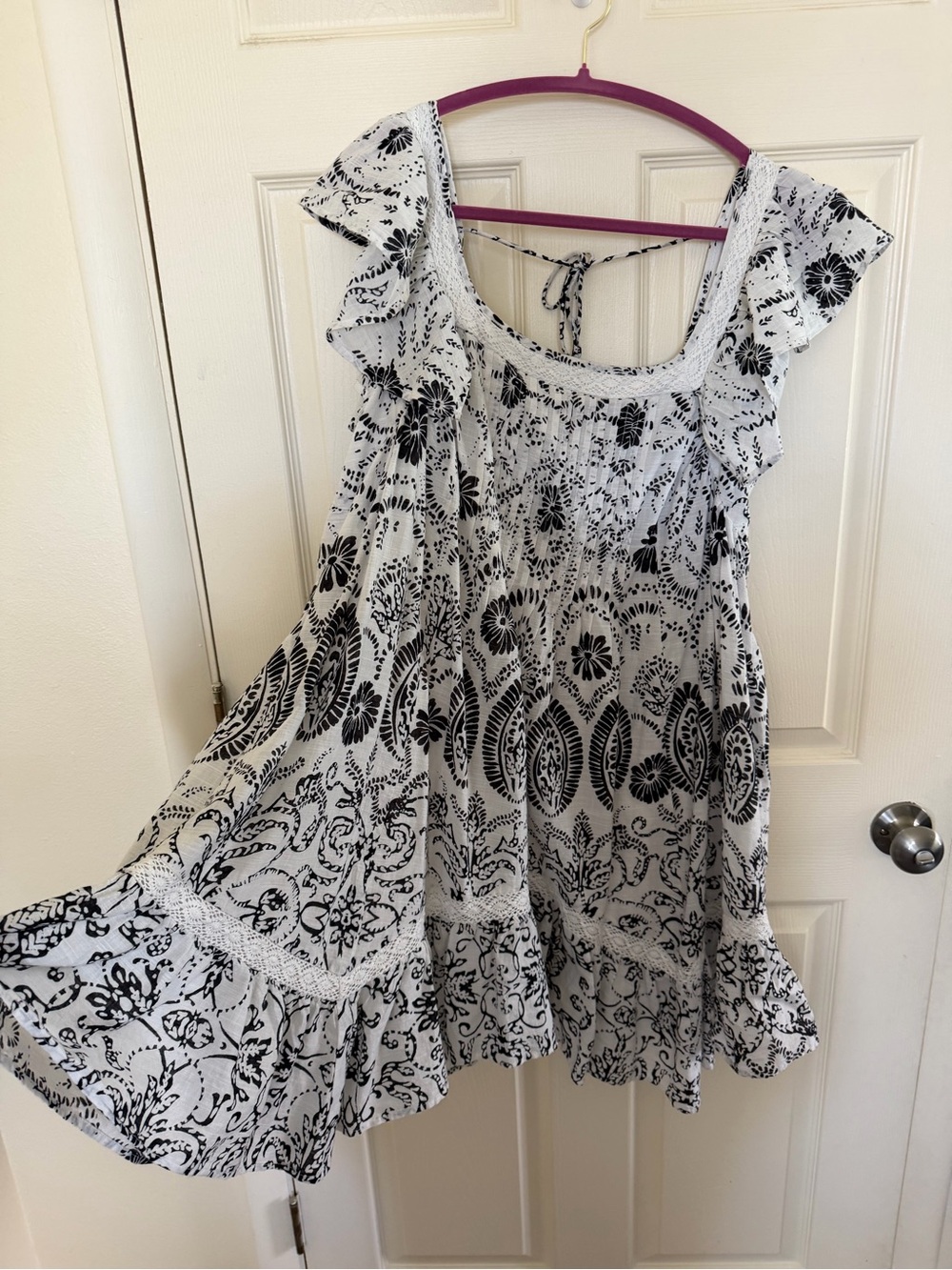 Anthropologie Maeve Black and White Floral Pleated Dress